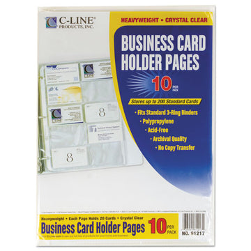 C-Line® Business Card Binder Pages, For 2 X 3.5 Cards, Clear, 20 Cards-sheet, 10 Sheets-pack freeshipping - TVN Wholesale